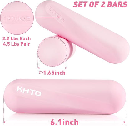 KHTO Food Grade Silicone Dumbbell Weight Bars for Women, Pink (2.2 LB | 4.4 LB Pair), Non-Slip Hex Sides Dumbbell Set for Home Gym Workout, Walking, Yoga, Dance, Barre, Pilates