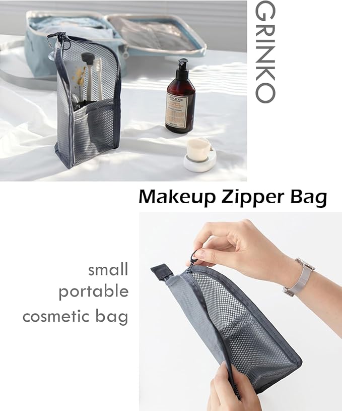 GRINKO Makeup Brush Holder, Travel Makeup Brush Case Waterproof Toiletry Bag Stand-up Makeup Organizer Mesh Cosmetic Bags with Zipper Pink