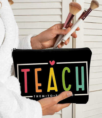 Teacher Makeup Bag,Teach Them to Be Kind Cosmetic Bag Gift for Women Girls,Birthday Christmas Appreciation Thank You Gifts for Teacher