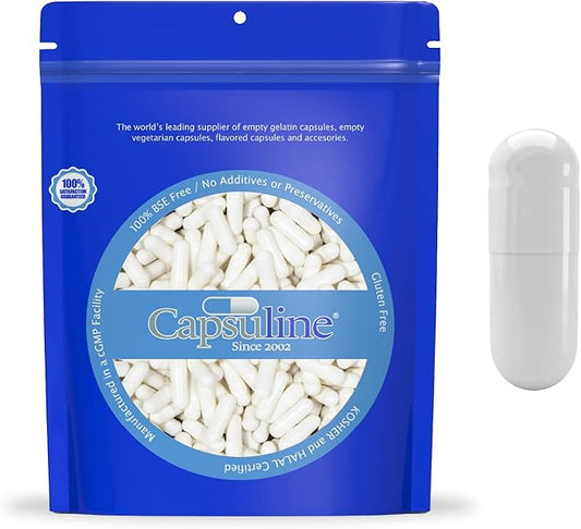 Capsuline Colored Size 00 Empty Vegan Capsules - 5000 Count - Empty Veggie Pill Capsules - DIY Vegetable Capsule Filling - Empty Caps - Kosher and Halal Certified - Non-GMO Certified (White)