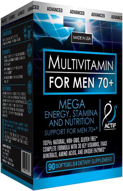 ACTIF Multivitamin for Men Age 70+ with 30 Advanced Factors – Non GMO, Made in USA, 90 Count