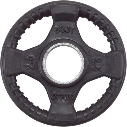 Body-Solid Quad Grip Design Rubber Plate - Olympic Weight Plates, Set with Rubber Coating, Dumbbell & Bumper Weights for Barbell