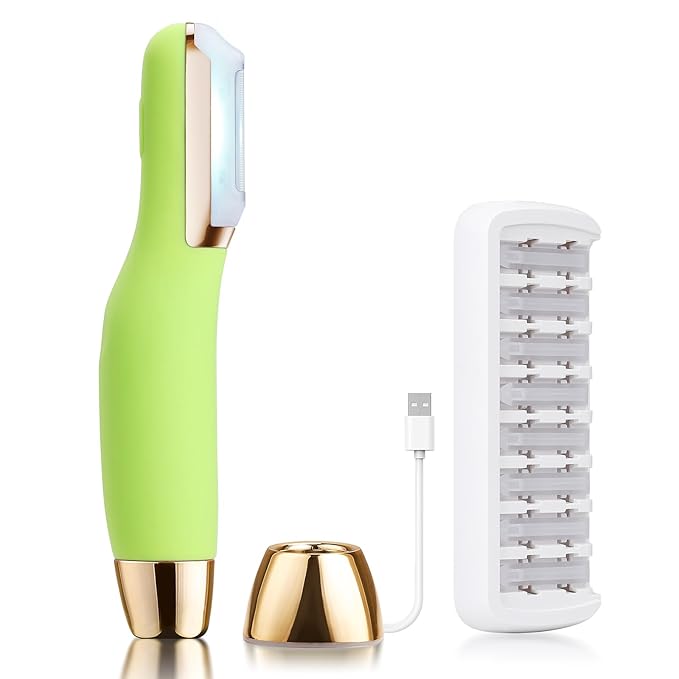 Sonic Dermaplane Razor for Women Face, Dermaplaning Tool for Face, Sonic Edge Technology, Facial Hair Removal for Women, Peach Fuzz with 8 Replaceable Blades(Green)