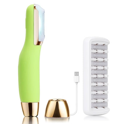 Sonic Dermaplane Razor for Women Face, Dermaplaning Tool for Face, Sonic Edge Technology, Facial Hair Removal for Women, Peach Fuzz with 8 Replaceable Blades(Green)