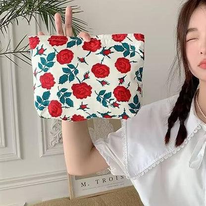 Cosmetic Bags for Women Makeup Bag Large Capacity Purse Travel Toiletry Zipper Storage Pouch Make up Brushes Organizer for Gifts (Red, Rose)