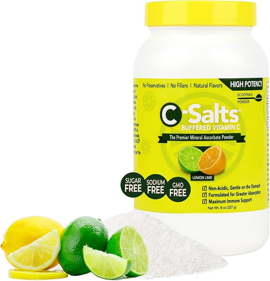 4000mg Vitamin C Powder Supplement - 100% Pure Buffered Powdered Drink with Ascorbate C - Immune Support, Stomach-Friendly Absorption, Organic, Vegan, Sodium & Sugar-Free, Lemon Lime 8oz
