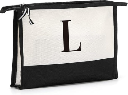 Monogrammed for Women Initial bridesmaid gifts, Personalized monogram Monogram Cosmetic Bag,Travel Makeup Bag Suitable for Wedding weekend Beach Gift for Women Teachers Friends.Pure letters L