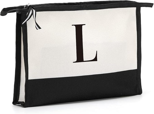 Monogrammed for Women Initial bridesmaid gifts, Personalized monogram Monogram Cosmetic Bag,Travel Makeup Bag Suitable for Wedding weekend Beach Gift for Women Teachers Friends.Pure letters L
