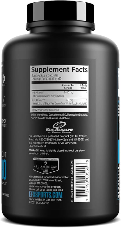 EFX Sports Kre-Alkalyn Pro | pH Correct Creatine Monohydrate Pill Supplement | Muscle Building Pre Workout for Men & Women