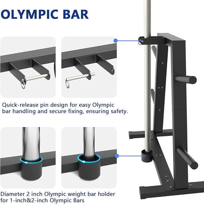 Weight Plate Rack Olympic Plate Rack Weight Storage Rack for 1-Inch Weight Plates, Olympic Weight Plate Tree - Heavy Duty Bumper Plate Rack for Home Gym, Holds 300 lbs