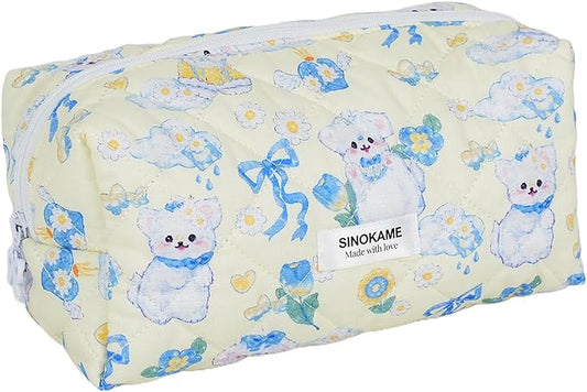 Small Makeup Bag,Cotton Quilted Cosmetic Bag Travel Toilery Organizer Pouches Coqutee Puppy Dog Bow Aesthetic Bag for Women Gifts,Puppy Core