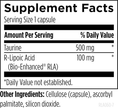Designs for Health Stabilized R-Lipoic Acid Supreme - 100mg RLA Supplement with Taurine - Non-GMO, Gluten Free (60 Capsules)