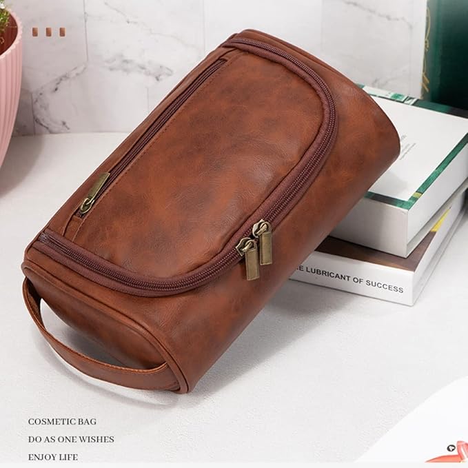 Personalized Small Toiletry Bag for Men,Premium Quality Durable and Stylish Travel Organizer for Travel, Grooming and Personal Care,Waterproof Leather Dopp Kit Gift for Father's Day