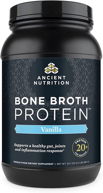 Ancient Nutrition Protein Powder Made from Real Bone Broth, Vanilla, 20g Protein Per Serving, 40 Serving Tub, Gluten Free Hydrolyzed Collagen Peptides Supplement, Great in Protein Shakes