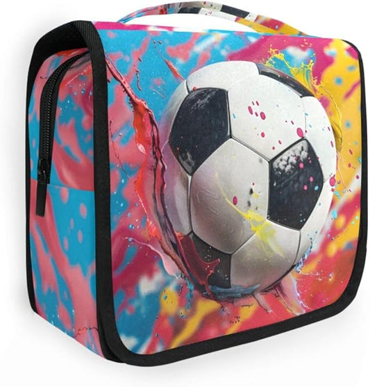 senya Hanging Travel Toiletry Bag Kit Boys Makeup Case Cosmetics Organizer for Men Women (Soccer Colorful)