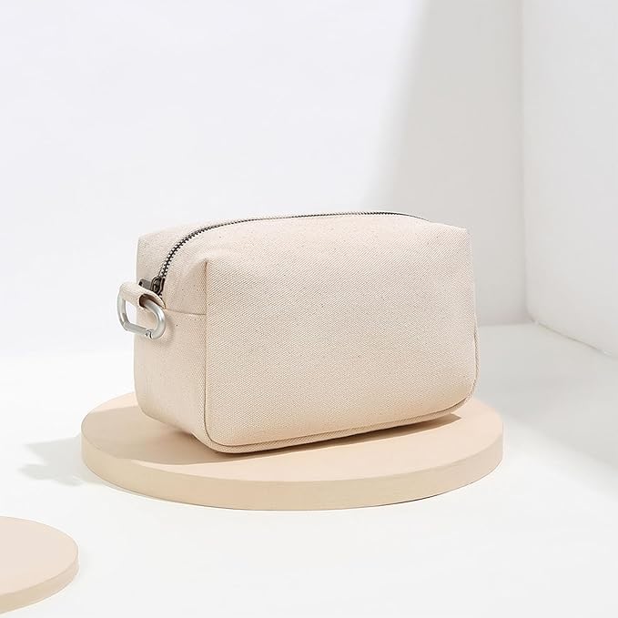 Organizer Bag -Lightweight Cosmetic Bag with Ring Clasp, Perfect Travel Makeup Bag for Women,nylon Stand Up Design (Beige/Canvas)