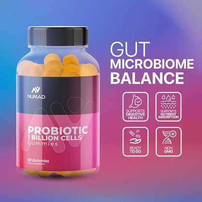 NUMAD Gummies Probiotic 1 Billion CFU 60 Gummies Guaranteed Potency Digestive Immune Health