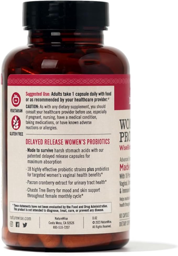 NatureWise Probiotics for Women - With Prebiotics and Cranberry - Vaginal, PH Balance, Digestive, Urinary Tract Support - 18 Unique Strains, 20 Billion CFU - 60 Capsules[2-Month Supply]