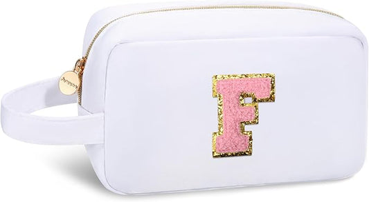 Aveniee Gifts for Friends,Personalized Best Friend Birthday Gifts for Her,Sister Gifts,Monogrammed Cute Makeup Bag,Cosmetic Toiletry Pouch,Makeup Brush Bag-White F