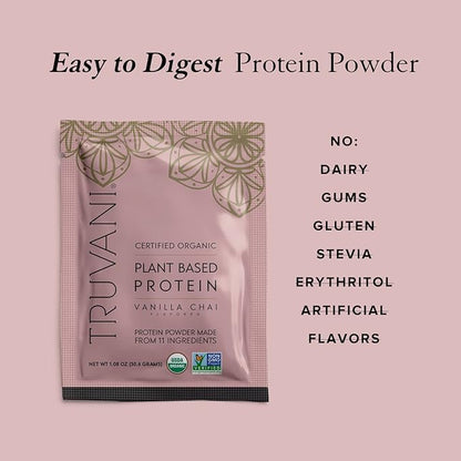 Truvani Vegan Pea Protein Powder | Vanilla Chai | 20g Organic Plant Based Protein | 1 Serving | Keto | Gluten & Dairy Free | Low Carb | No Added Sugar