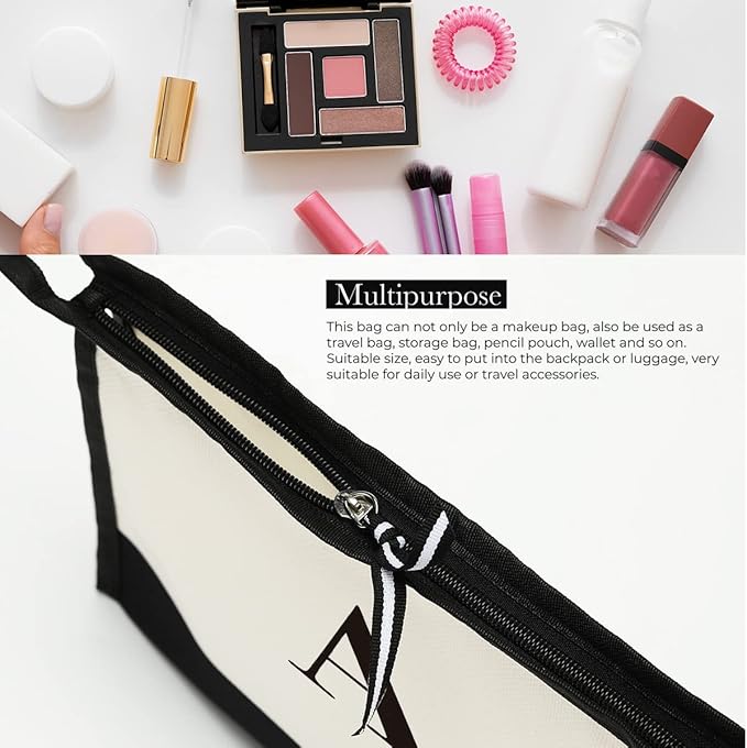 Monogrammed for Women Initial bridesmaid gifts, Personalized monogram Monogram Cosmetic Bag,Travel Makeup Bag Suitable for Wedding weekend Beach Gift for Women Teachers Friends.Pure letters A