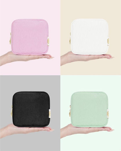 Wandering Nature Small Makeup Bag for Purse Mini Make up Pouch Cute Cosmetic Pouch for Women with Slip-in Pockets Corduroy, Pink