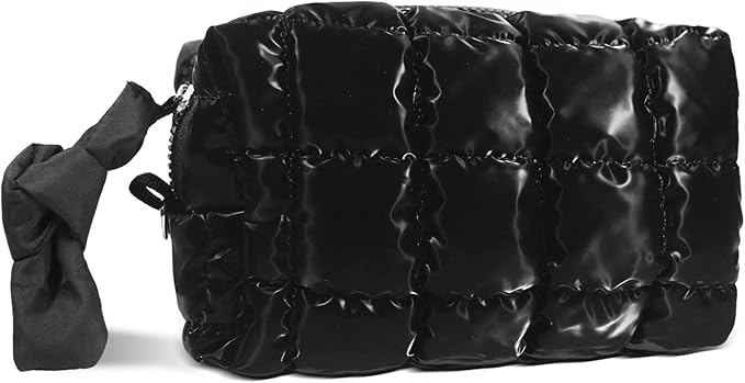 Quilted Makeup Bag Puffy Cosmetic Bag, Travel Toiletry Bag for Women, Cute Makeup Organizer Bag for Gifts Hot Pink Puffer Makeup Pouch