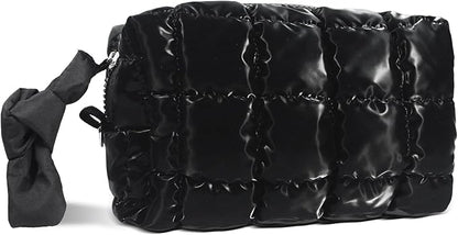 Quilted Makeup Bag Puffy Cosmetic Bag, Travel Toiletry Bag for Women, Cute Makeup Organizer Bag for Gifts Hot Pink Puffer Makeup Pouch