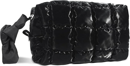 Quilted Makeup Bag Puffy Cosmetic Bag, Travel Toiletry Bag for Women, Cute Makeup Organizer Bag for Gifts Hot Pink Puffer Makeup Pouch