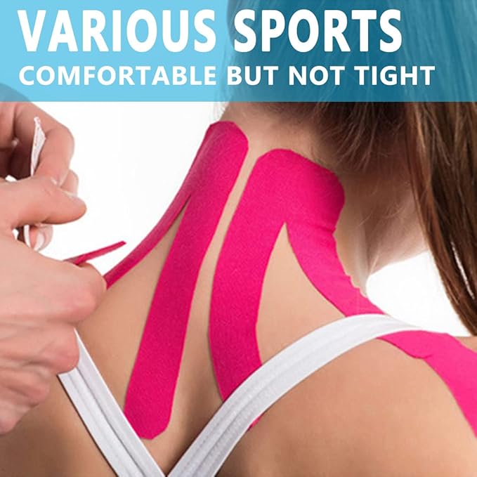 Kinesiology Tape Pro 1/2/5 Rolls, 2 Inch High Elasticity Sports Tape Therapeutic Pain Relief–Physio Tape for Muscle Recovery & Joint Support, Waterproof & Hypoallergenic & Breathable–Pink