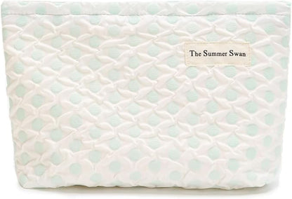 The Summer Swan | Large Floral Mid-day Clutch | Period Kit Hygiene Skincare Bag | Cute Polka Dots Green Makeup Bag