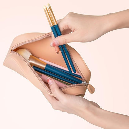 Silicone Makeup Brush Holder Travel Cosmetic Bag, Portable Cosmetic Face Brushes Holder with Zipper, Large Travel Makeup Brush Case