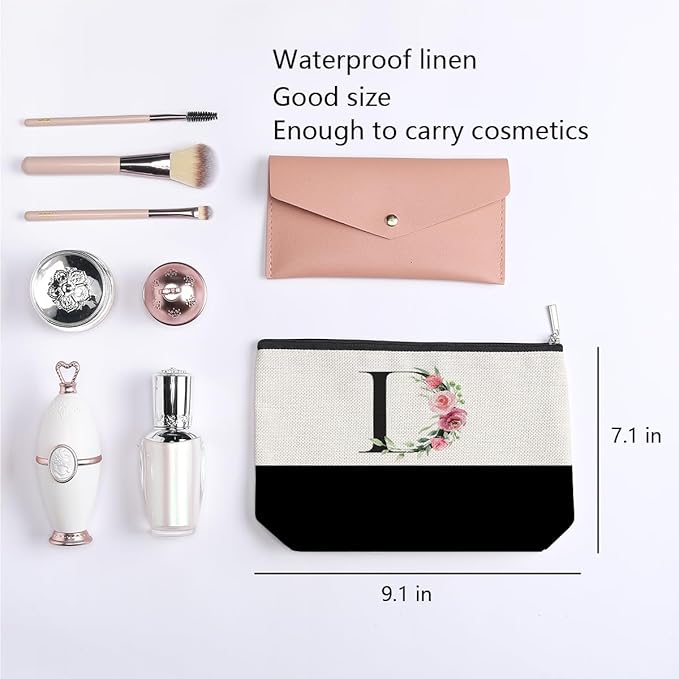 Initial Makeup Bag, Personalized Gifts for Women, Personalized Makeup Bag, Bridesmaid Gifts, Cosmetic bags for Women (Letter D)