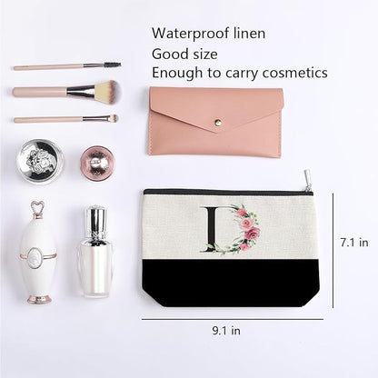 Initial Makeup Bag, Personalized Gifts for Women, Personalized Makeup Bag, Bridesmaid Gifts, Cosmetic bags for Women (Letter D)