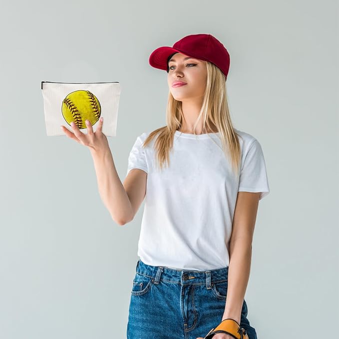 Softball Canvas Makeup Bag - Softball Accessories for Team Inspirational Gift for Softball Lovers Party Favors Stuff