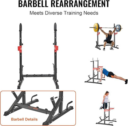 VEVOR Squat Stand - Multi-Functional Power Rack with Pull Up Bar, Hook, and Weight Plate Storage Attachment, Adjustable Power Rack Cage for Home Gym Equipment