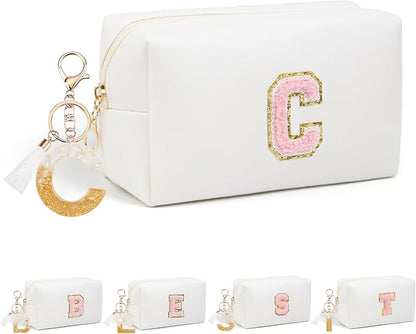 Birthday Gifts for Women Her,Travel Cute Makeup Bag,Large Capacity Cosmetic Bags for Women Makeup Pouch PU Leather Waterproof Cosmetic Bag (C, White)