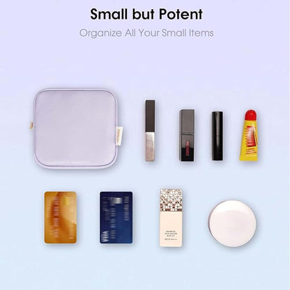 Wandering Nature Small Makeup Bag for Purse Mini Make up Pouch Cute Cosmetic Pouch for Women with Slip-in Pockets Matte Leather, Purple