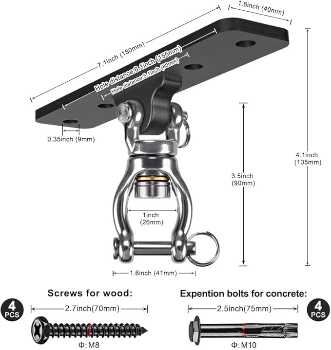 Kipika Heavy Bag Hanger - Heavy Duty Punching Bag Mount Steel Hanger Bracket, Ceiling Wall Mount Wood Beam Hook Holder for Boxing, Kickboxing, and Home Gym Fitness Equipment