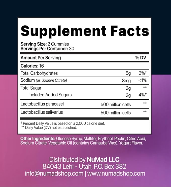 NUMAD Gummies Probiotic 1 Billion CFU 60 Gummies Guaranteed Potency Digestive Immune Health