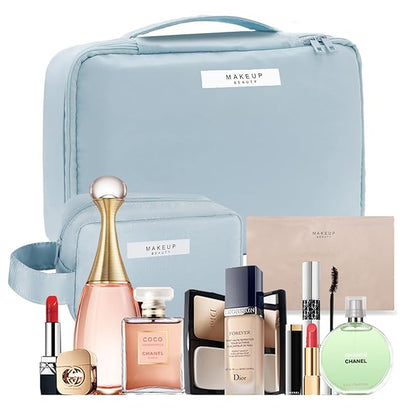Travel Makeup Bag Cosmetic Bag Makeup Bag Toiletry bag for women and men (Blue-3pcs)