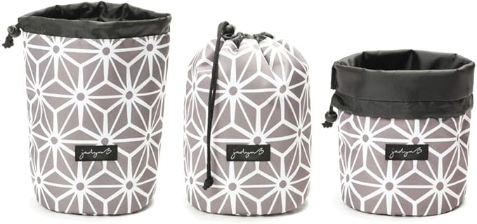 Jadyn Durable Cinch Top Makeup Organizer - Compact Travel Makeup Bag - 7 Interior Pockets for Cosmetics - Drawstring Toiletry Travel Bag for Women - 6L Storage Capacity - (Geometric Gray)