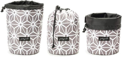 Jadyn Durable Cinch Top Makeup Organizer - Compact Travel Makeup Bag - 7 Interior Pockets for Cosmetics - Drawstring Toiletry Travel Bag for Women - 6L Storage Capacity - (Geometric Gray)