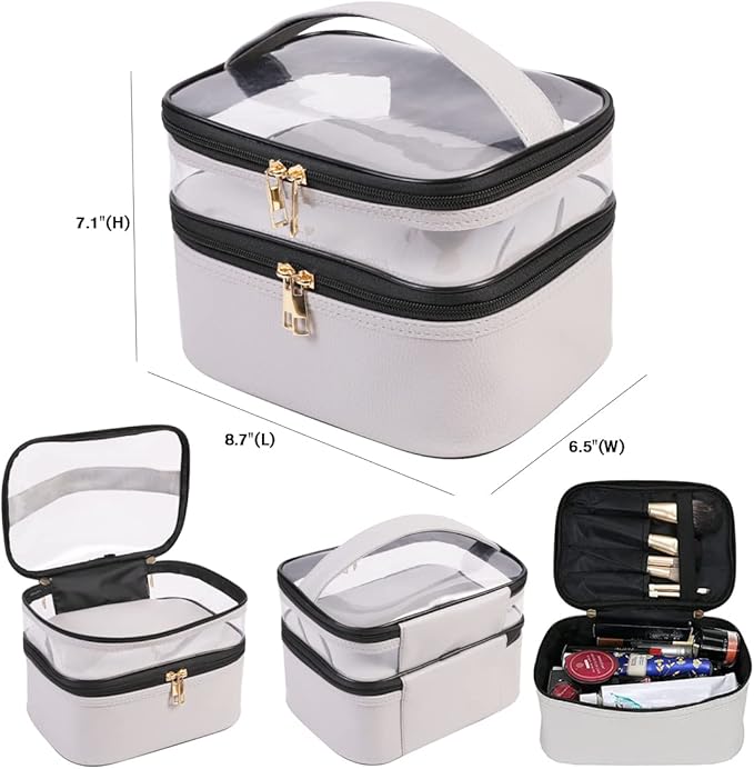 FITINI 3 Pieces Makeup Bags Double Layer Travel Large Cosmetic Cases Organizer Toiletry Bags Waterproof Small Zipper Pouch for Women Makeup Brush Storage Bag,Gray