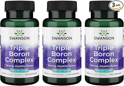 Swanson Triple Boron Complex - Bone Health and Joint Support Mineral Supplement - Citrate, Aspartate, Glycinate (250 Capsules) (3 Pack)