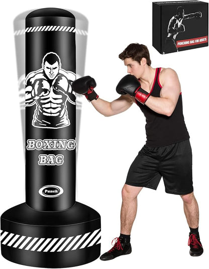 Standing Punching Bag for Adults Teens, 70" Heavy Punching Bag with Stand, Heavy Bag Inflatable Kick Boxing Bag Training Equipment Bags for Training MMA Muay Thai Fitness