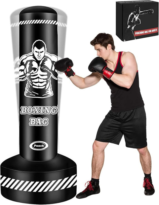 Standing Punching Bag for Adults Teens, 70" Heavy Punching Bag with Stand, Heavy Bag Inflatable Kick Boxing Bag Training Equipment Bags for Training MMA Muay Thai Fitness