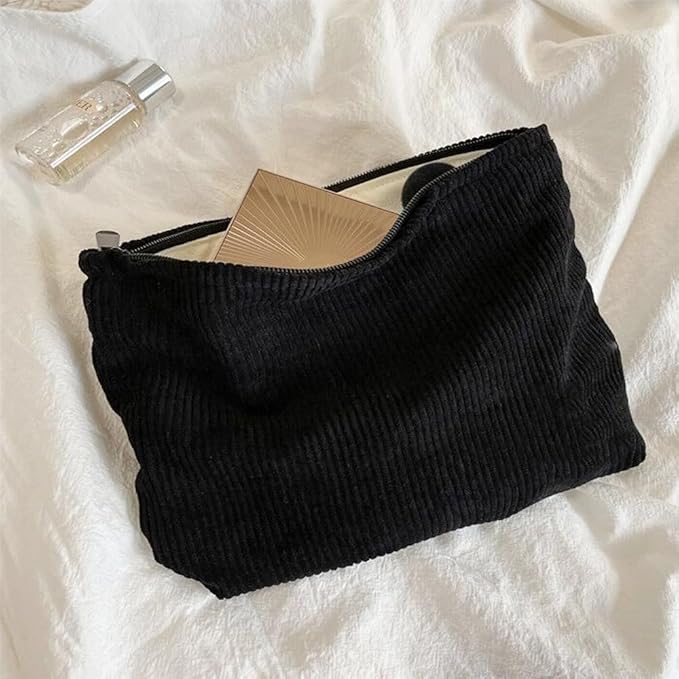Cosmetic Bags for Women Makeup Bag Large Capacity Purse Travel Toiletries Zipper Storage Pouch Make up Brushes Organizer for Gifts (Corduroy, Black)