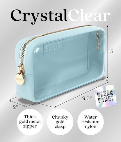 Embla Clear Cosmetic Bag Makeup Case, Clear Zipper Make Up Pouch and Toiletry Travel Tote, Cute Skincare Pouches for Women Girls, Preppy Purse Cosmetic Organizer, Small Makeup Bags, Sky Blue