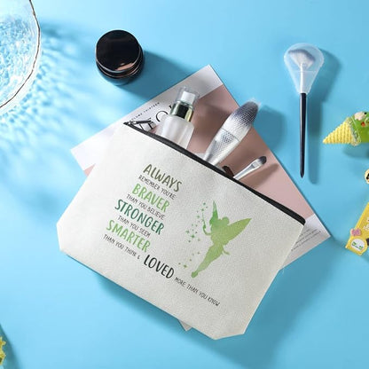 Azteoiz Inspirational Gifts for Women Makeup Zipper Pouch Bag for Women Girls You Are Braver Stronger Smarter Than You Think Inspired Gift for Her Fairy-Tale Fans Friend Sister